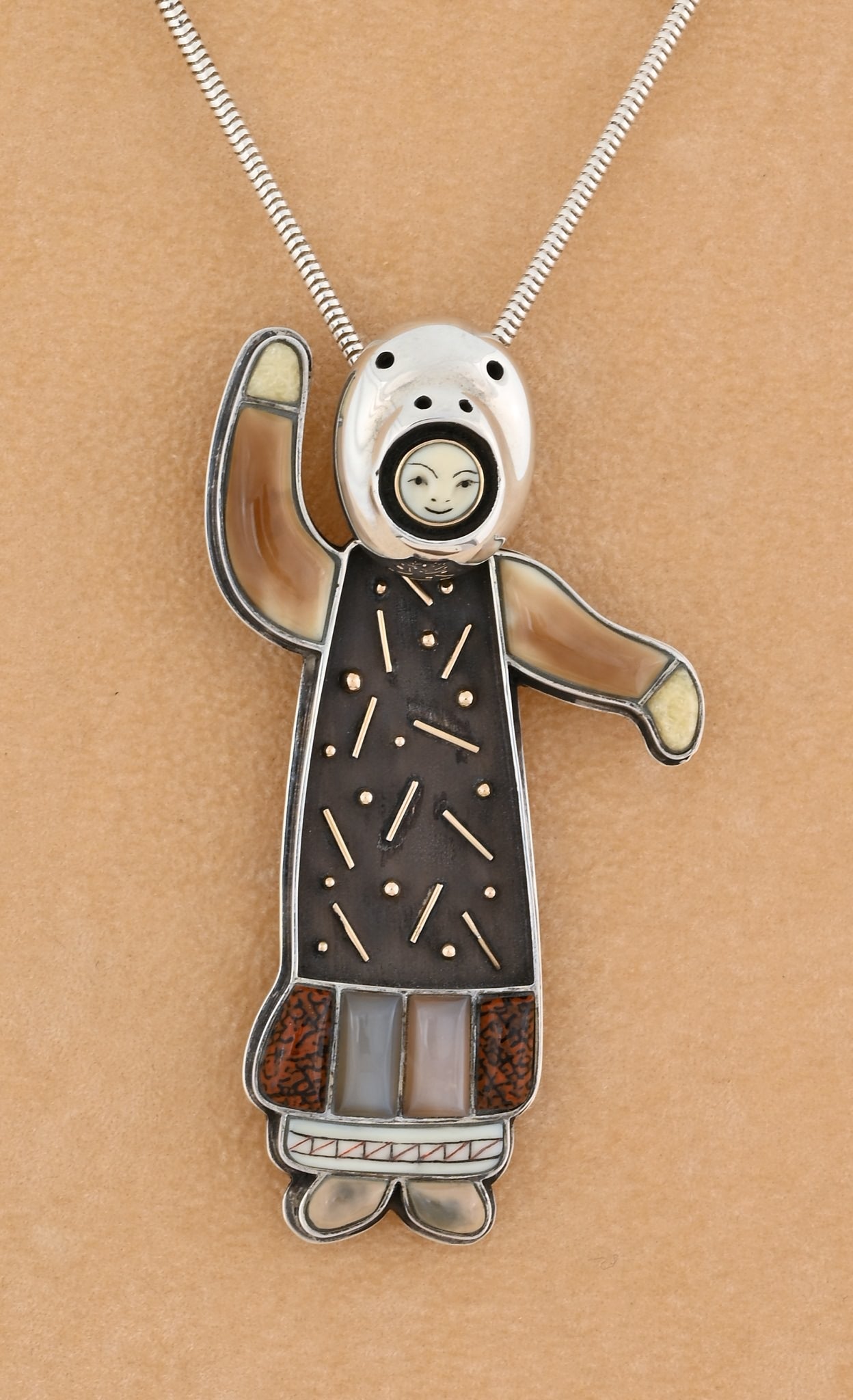Yup'ik Dancer II Pin/Pendant with Seal Mask by Denise Wallace