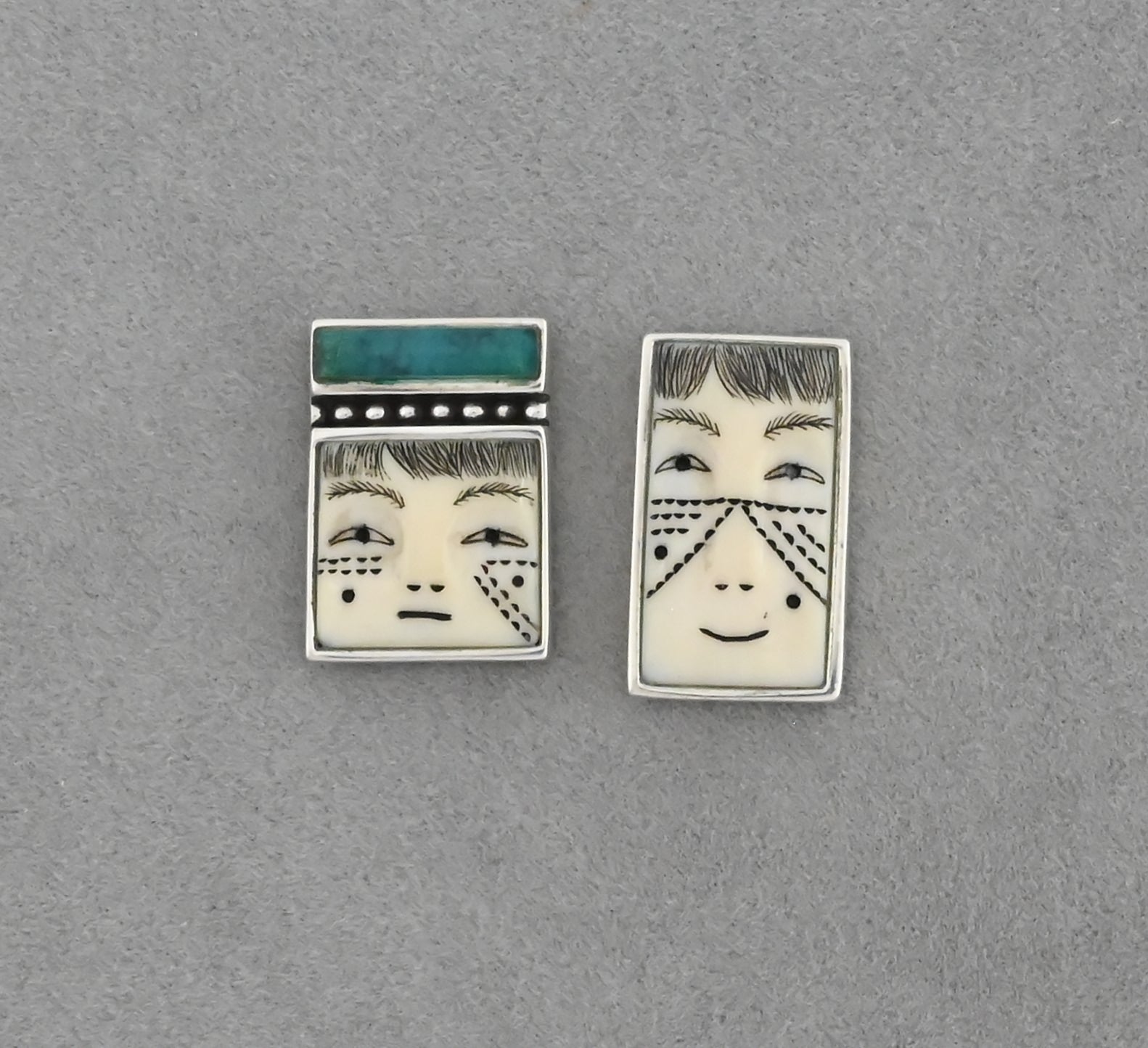 Ivory Face Earrings with Chrysocolla by Denise Wallace