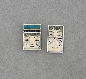 Ivory Face Earrings with Chrysocolla by Denise Wallace