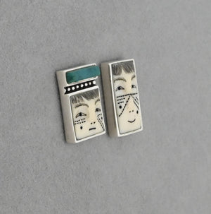 Ivory Face Earrings with Chrysocolla by Denise Wallace