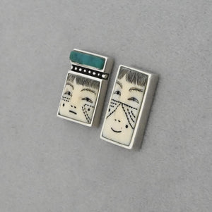 Ivory Face Earrings with Chrysocolla by Denise Wallace