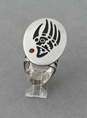 Hopi Overlay Ring with Badger Paw by Bobby Sekakuku