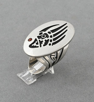 Hopi Overlay Ring with Badger Paw by Bobby Sekakuku