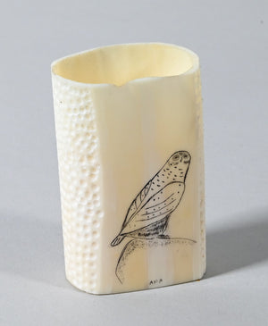 Snowy Owl/Grey Owl Scrimshaw by Alvin Aningayou