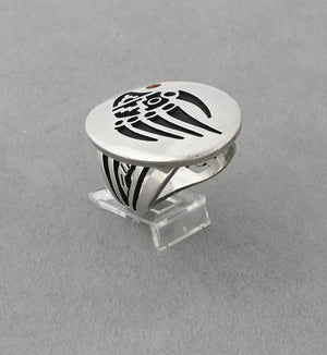 Hopi Overlay Ring with Badger Paw by Bobby Sekakuku