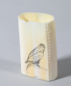 Snowy Owl/Grey Owl Scrimshaw by Alvin Aningayou