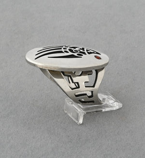 Hopi Overlay Ring with Badger Paw by Bobby Sekakuku