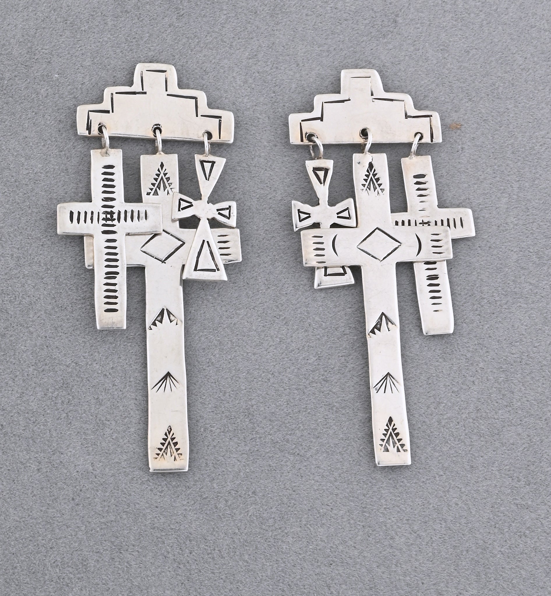 Earrings with a Tablita and 3 Crosses on posts