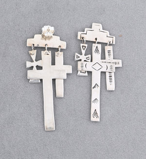 Earrings with a Tablita and 3 Crosses on posts