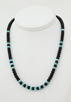 Necklace with Onyx and Turquoise Beads by Helen Tsosie