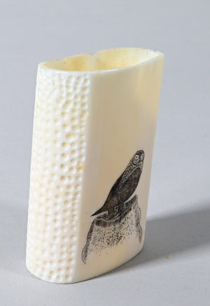 Snowy Owl/Grey Owl Scrimshaw by Alvin Aningayou