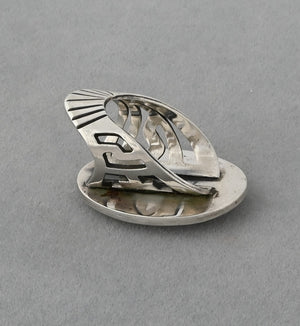 Hopi Overlay Ring with Badger Paw by Bobby Sekakuku