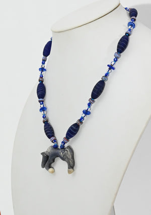 Necklace, with Blue Horse Pendant by Linda Lee Courtney; 23" long
