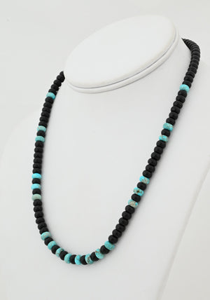 Necklace with Onyx and Turquoise Beads by Helen Tsosie