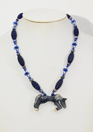 Necklace, with Blue Horse Pendant by Linda Lee Courtney; 23" long