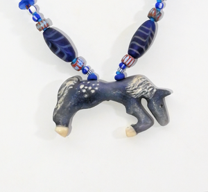Necklace, with Blue Horse Pendant by Linda Lee Courtney; 23" long