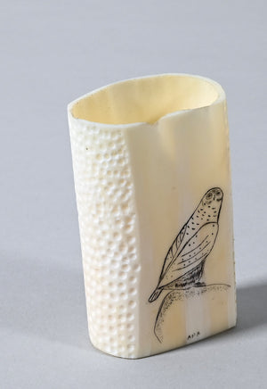 Snowy Owl/Grey Owl Scrimshaw by Alvin Aningayou