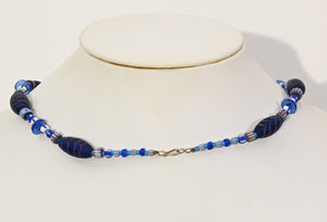 Necklace, with Blue Horse Pendant by Linda Lee Courtney; 23" long