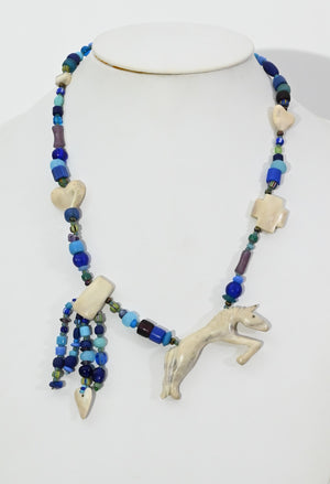 Necklace, with White Horse Pendant by Linda Lee Courtney; 23" long