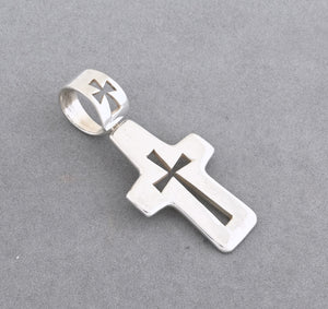 Pendant, Cross w/Cutouts by Andre Nieto; 2 5/8" tall X 1 1/4" wide