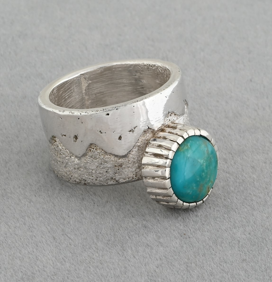 Heavy Tufa Cast Ring with Turquoise (Navajo)