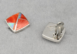 Clip-on Earrings with Inlay by Cathy Webster (vintage)