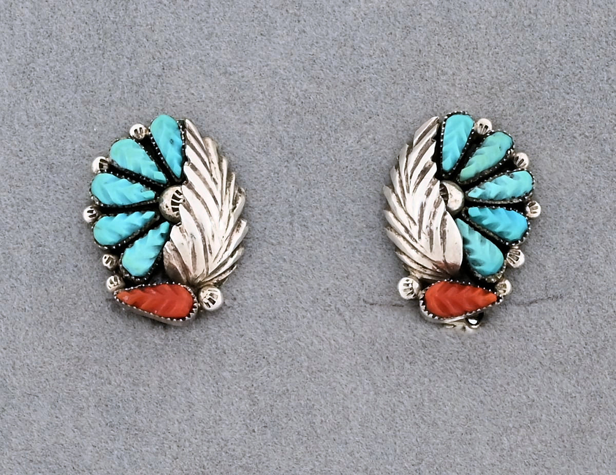 Clip-on Earrings with Feather, Artist unknown (vintage Zuni)
