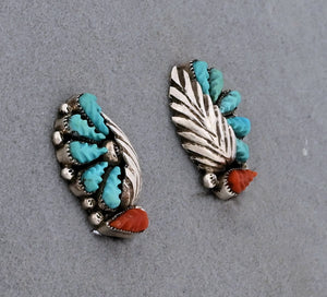 Clip-on Earrings with Feather, Artist unknown (vintage Zuni)