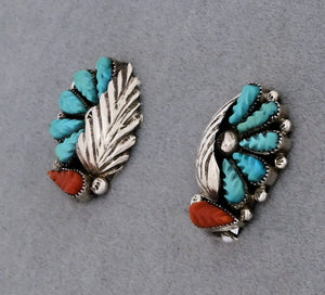 Clip-on Earrings with Feather, Artist unknown (vintage Zuni)