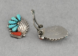 Clip-on Earrings with Feather, Artist unknown (vintage Zuni)