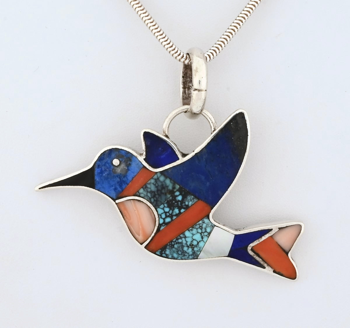 Pendant; Hummingbird with Inlay by Terrance and Dorothy Emery (vintage)