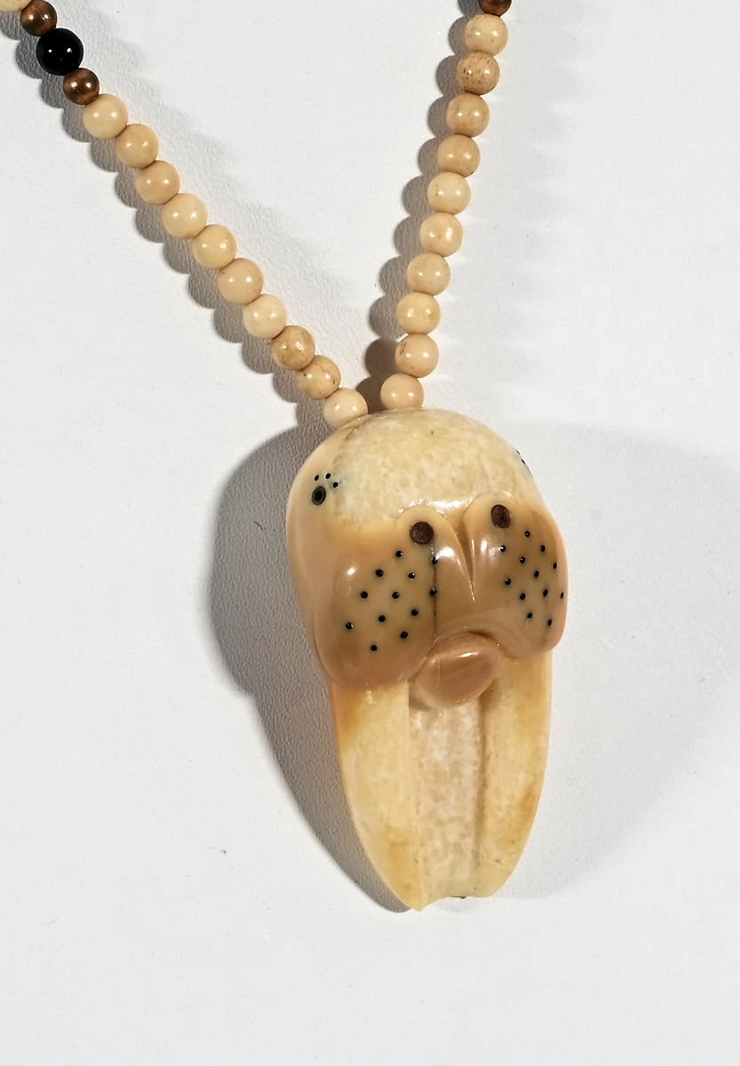 Pendant: Walrus Head on Bead Necklace by Augustus (vintage)