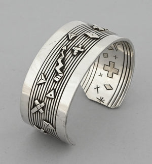 Bracelet: Sterling Silver Cuff with Petroglyph designs (vintage)