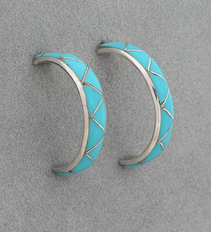 Earrings, Half Hoops with Turquoise