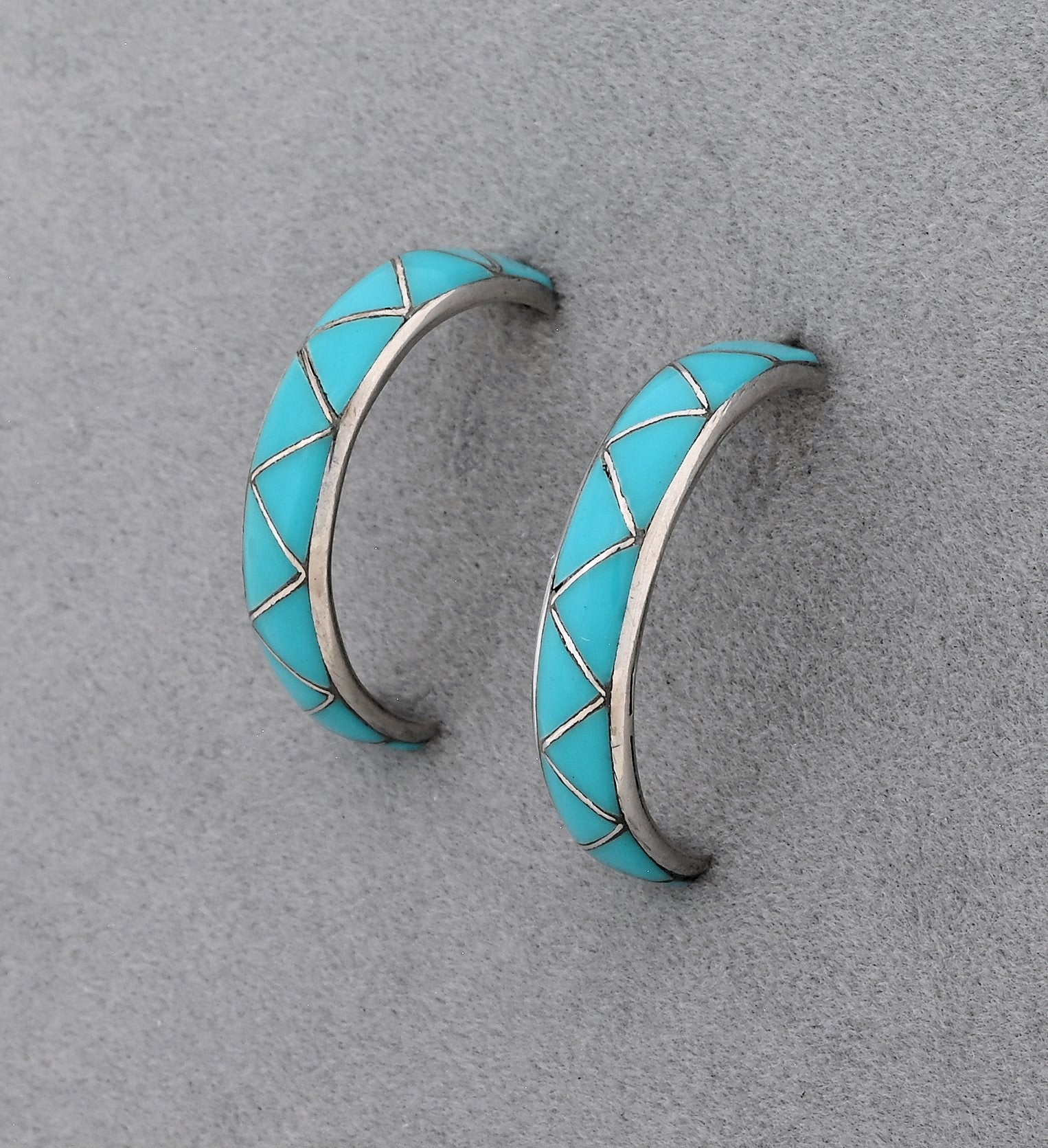 Earrings, Half Hoops with Turquoise