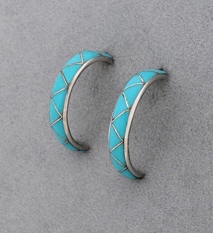 Earrings, Half Hoops with Turquoise