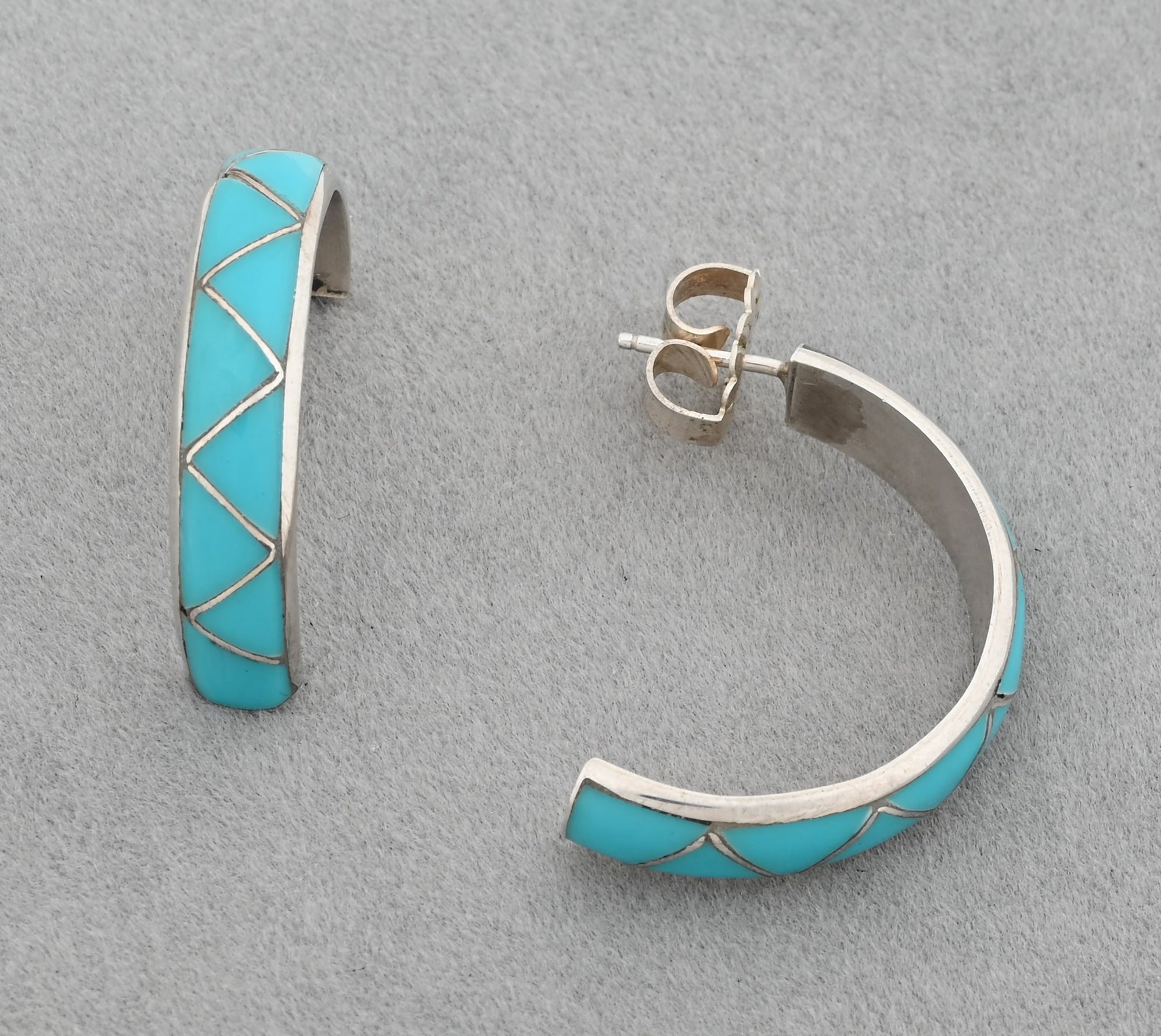 Earrings, Half Hoops with Turquoise