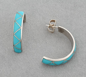Earrings, Half Hoops with Turquoise