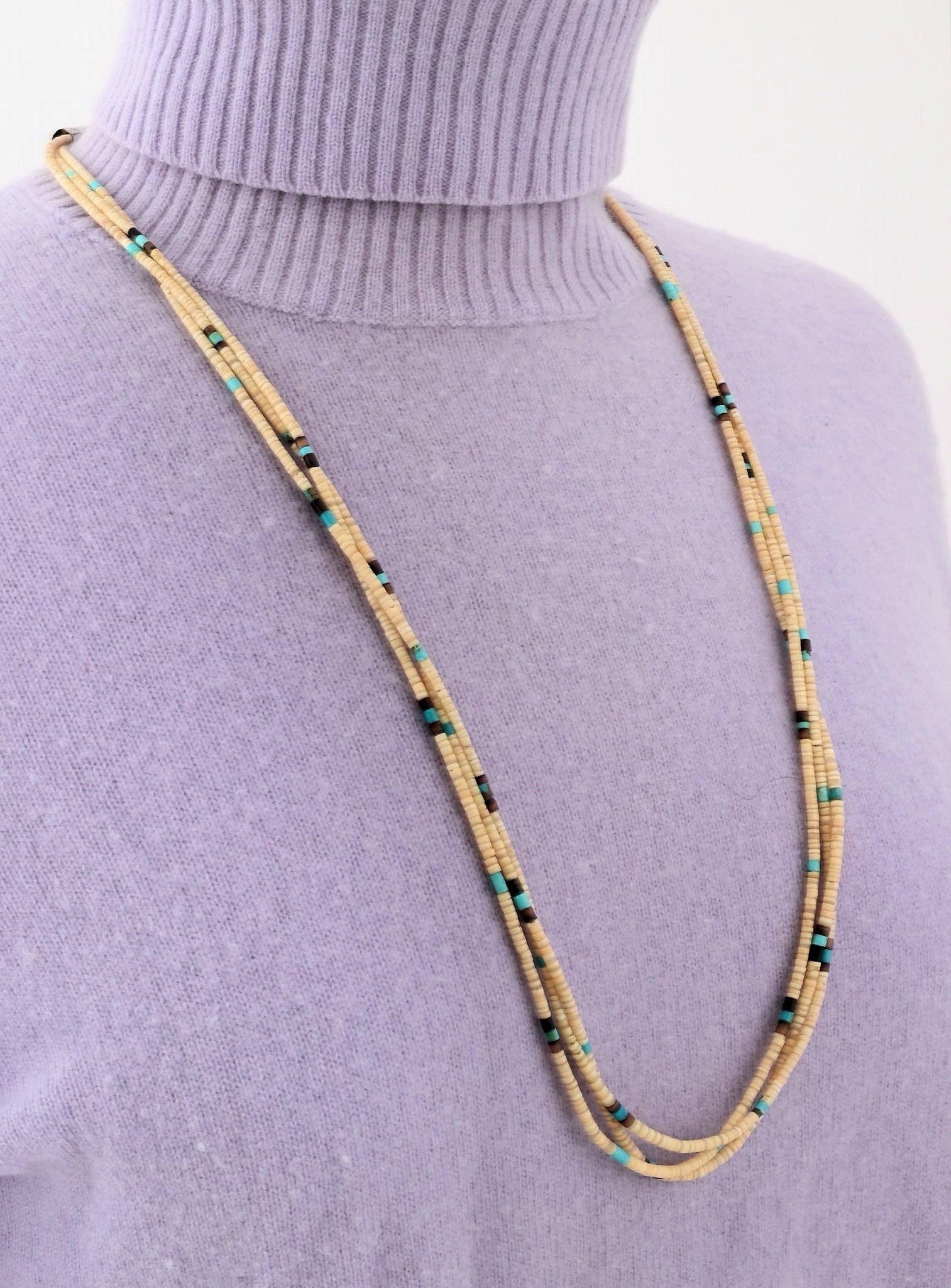 3 Strand Heishi Necklace with Melon Shell - it's a beauty!