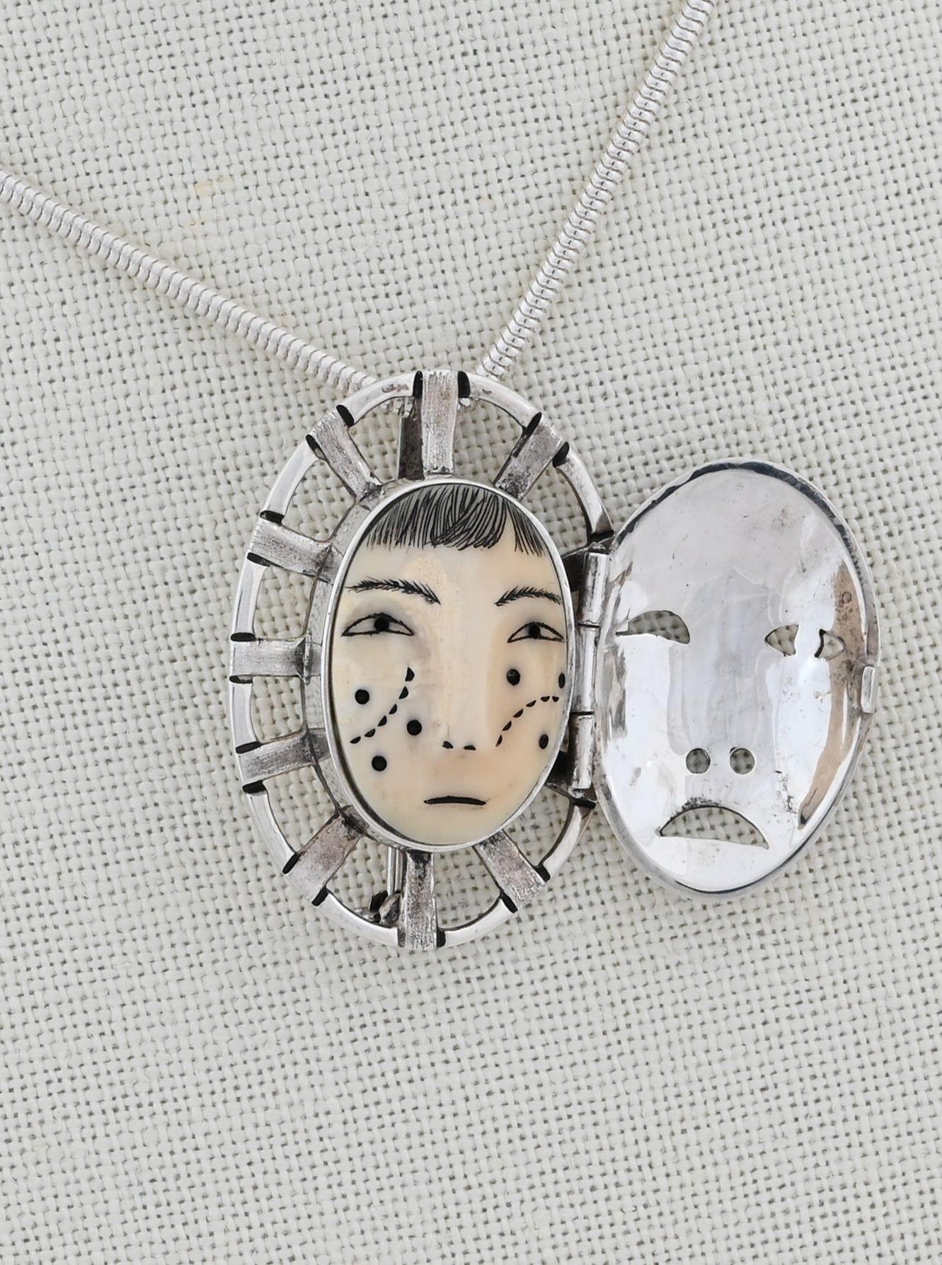 Woman In The Moon Pin/Pendant (with Hinged Mask) by Denise Wallace