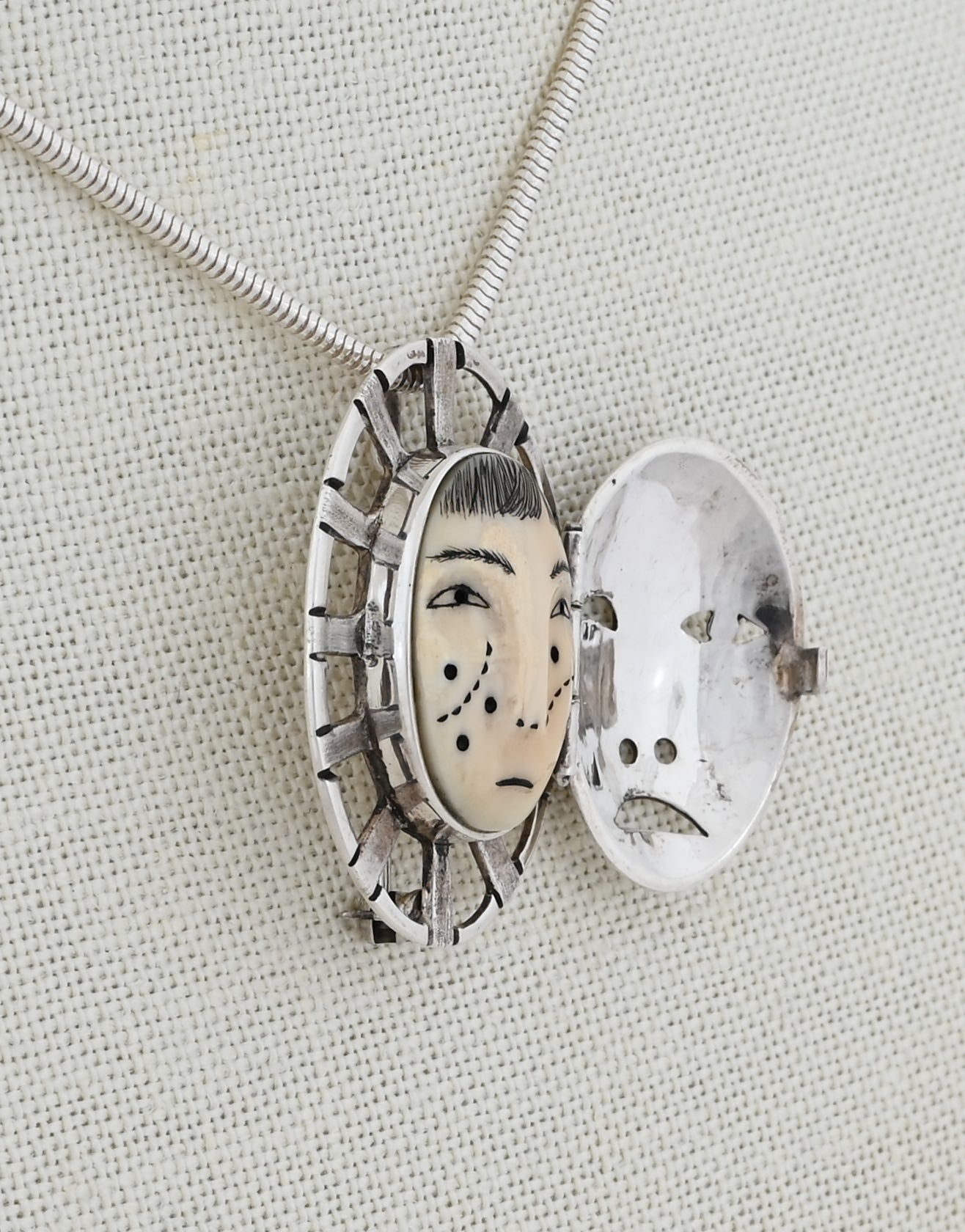 Woman In The Moon Pin/Pendant (with Hinged Mask) by Denise Wallace