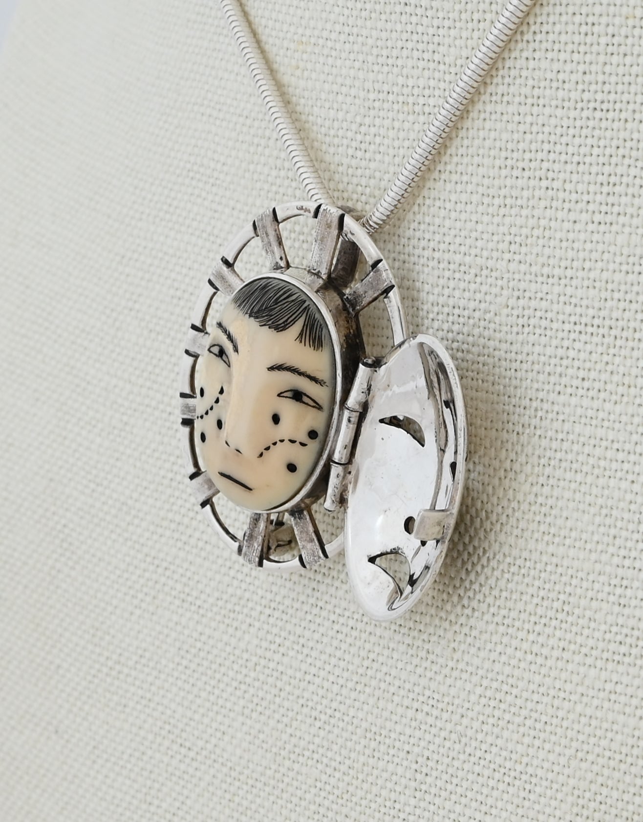 Woman In The Moon Pin/Pendant (with Hinged Mask) by Denise Wallace