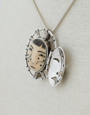 Woman In The Moon Pin/Pendant (with Hinged Mask) by Denise Wallace