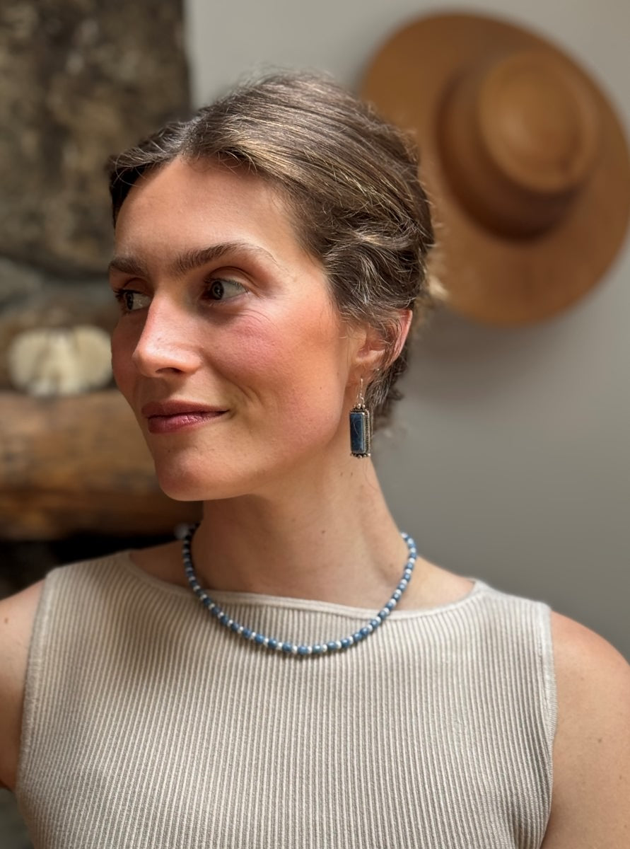 Necklace with Denim Lapis and Pearl Beads by Desiree Yellowhorse
