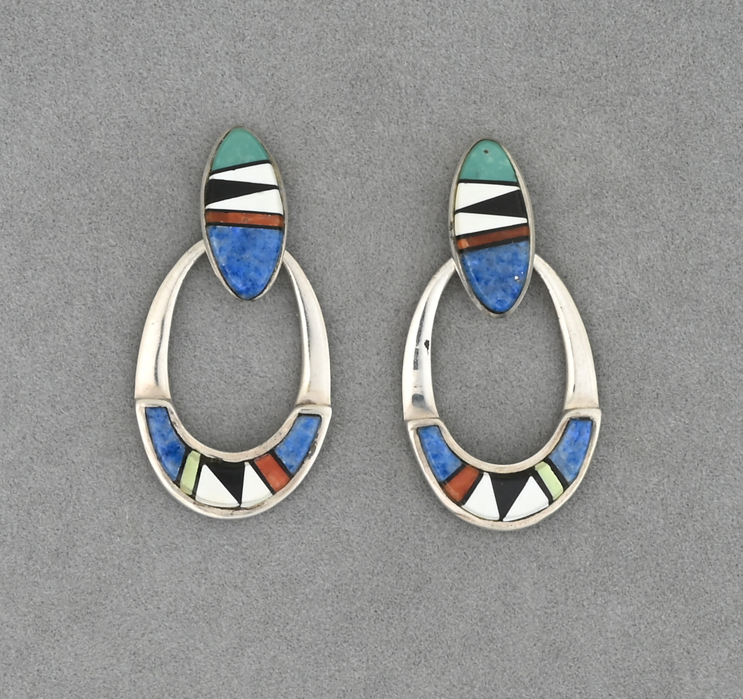 Earrings with Inlay, on hoops (Navajo)