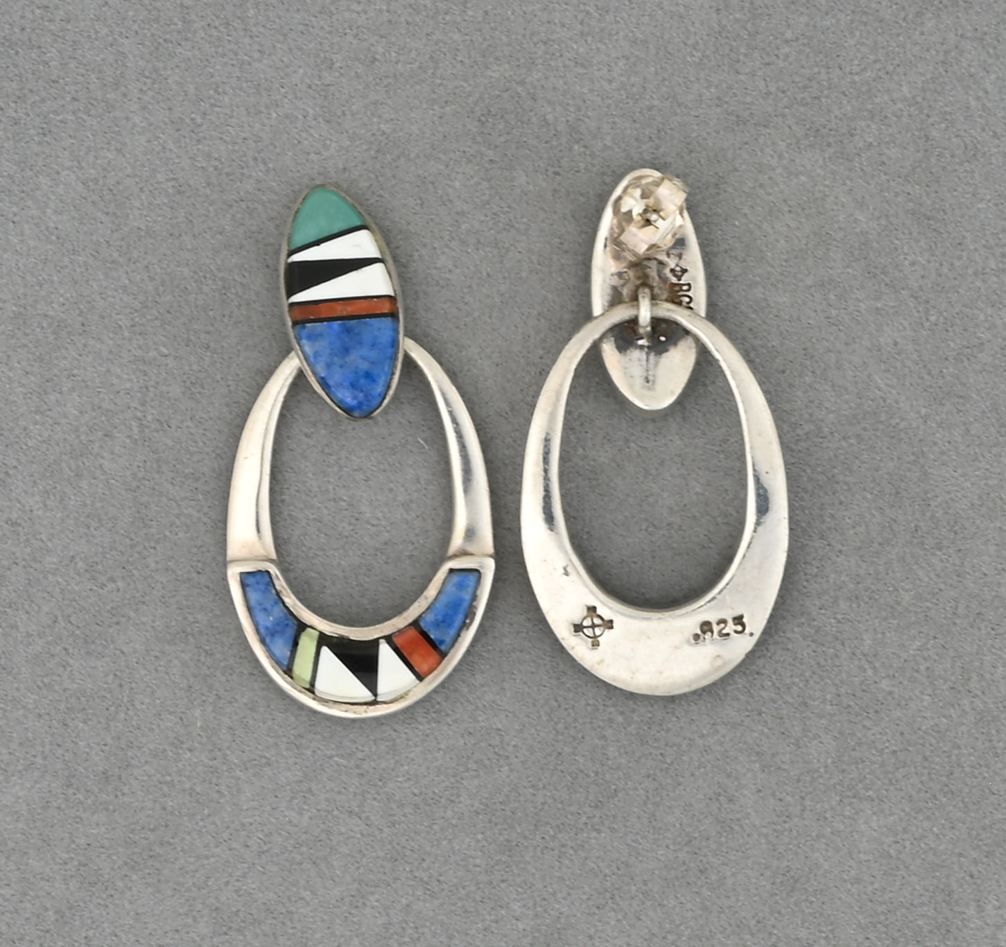 Earrings with Inlay, on hoops (Navajo)