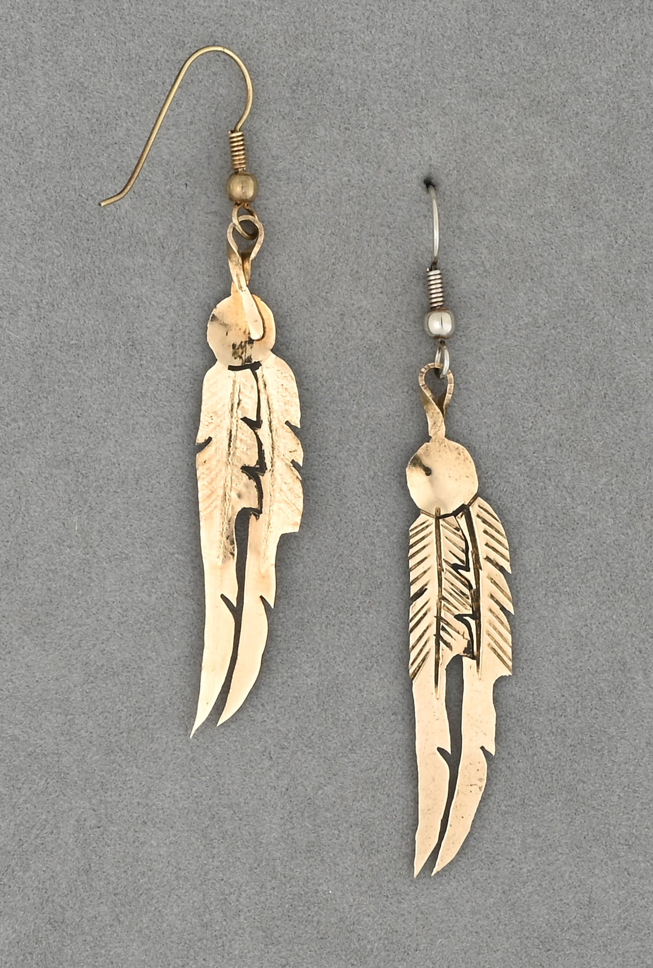 Brass Feather Earrings by David Haskell