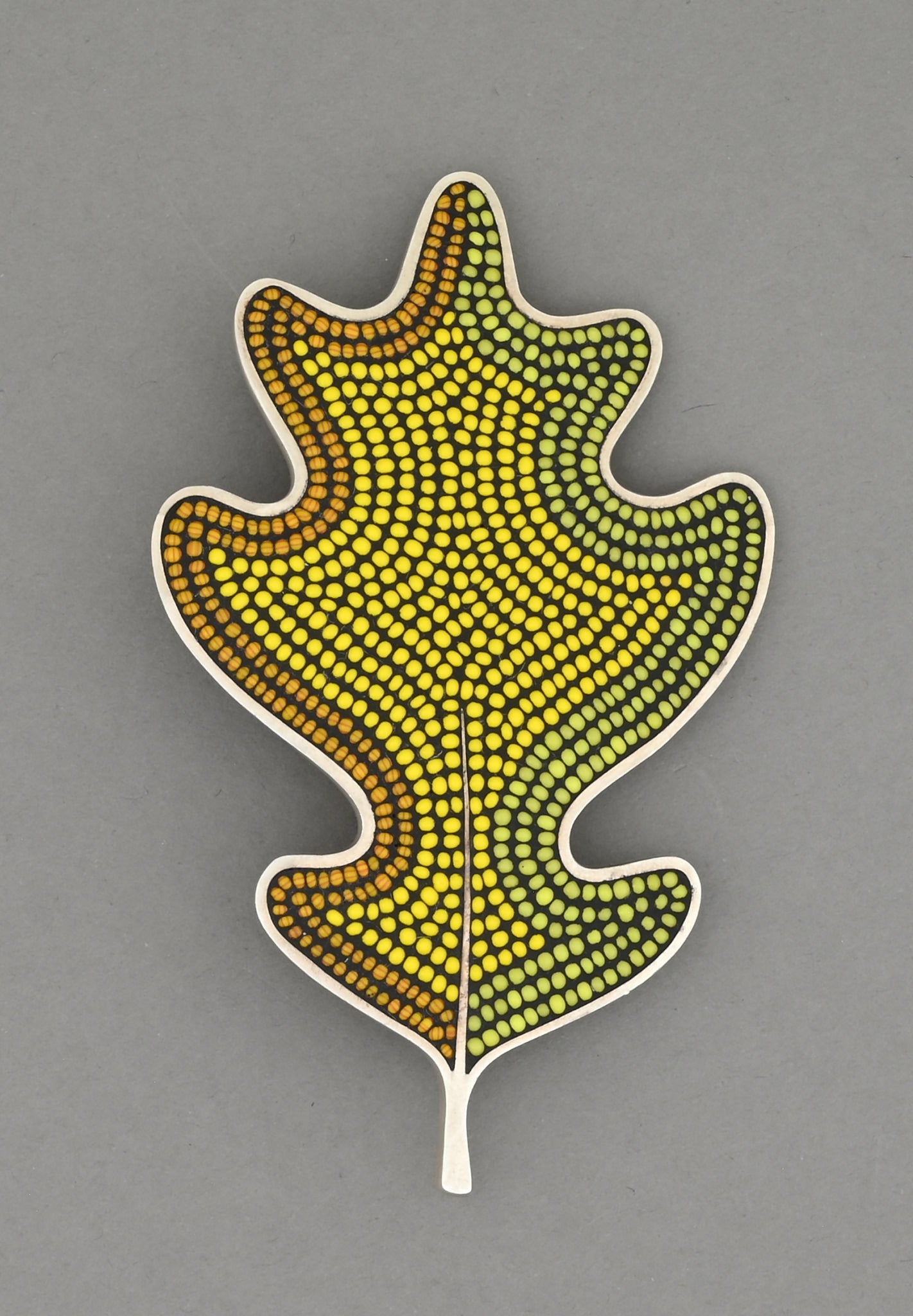 Pin with Mosaic Bead Leaf by Mary Kanda (non-native)