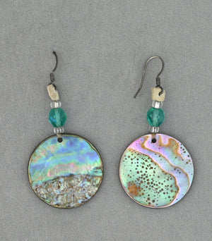 Earrings with Abalone and Glass Beads; c.2012