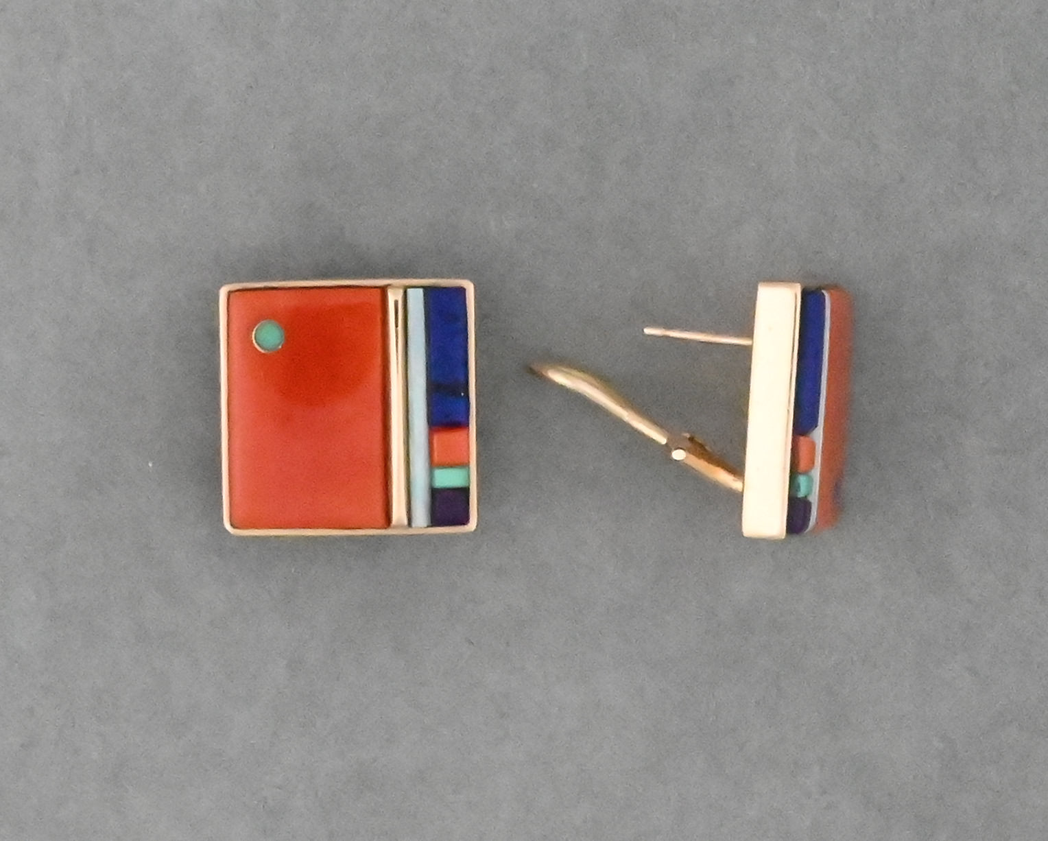 Earrings with Inlay in Gold by Jesse Monogye